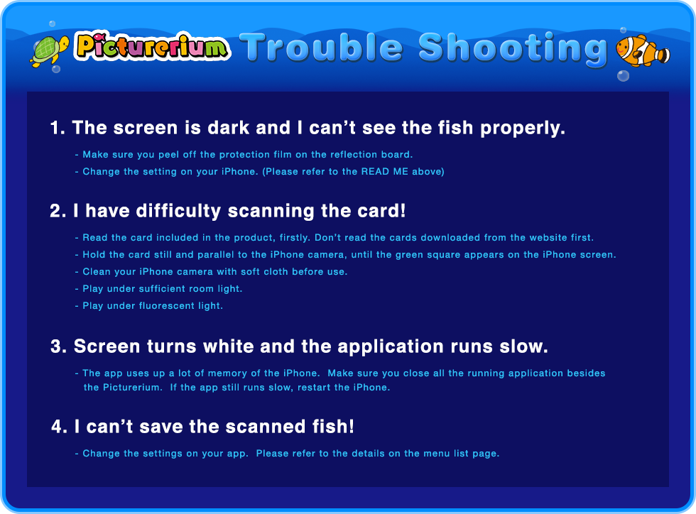 Picturerium Trouble Shooting