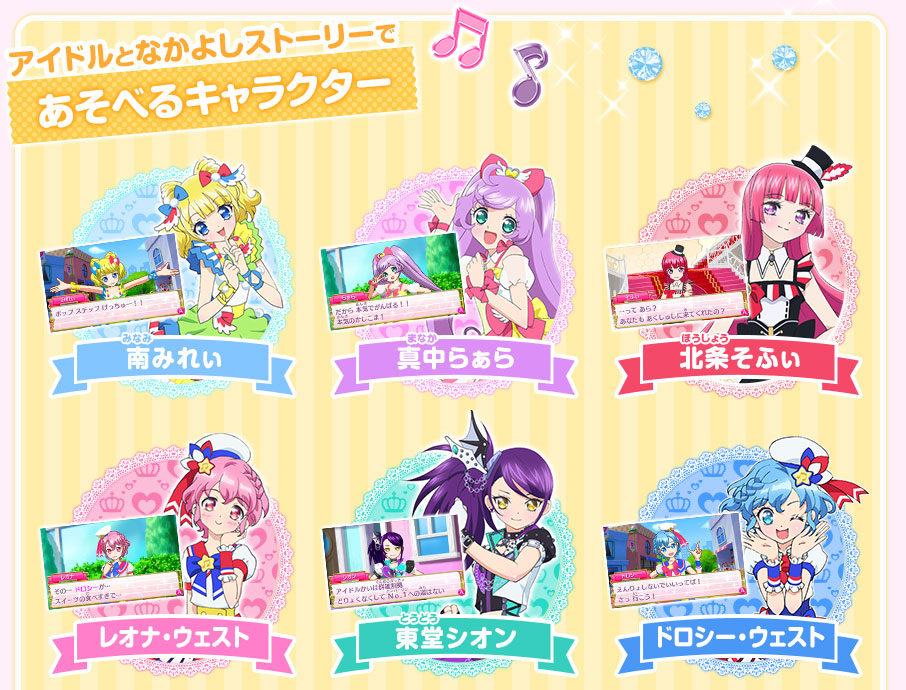 アイドルとなかよしストーリーであそべるキャラクター